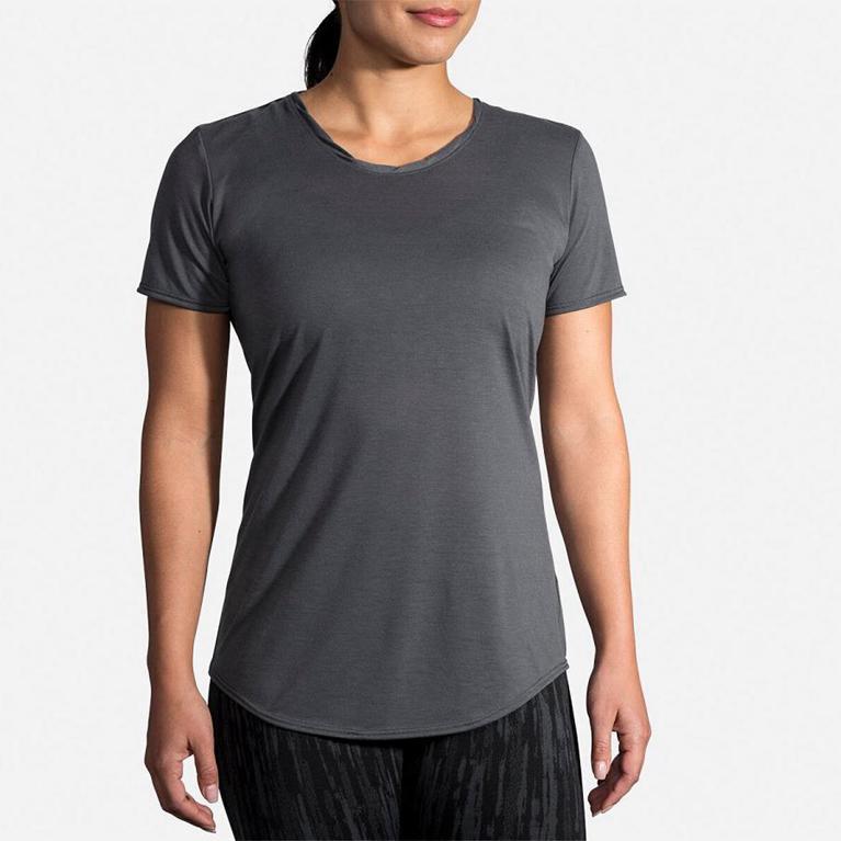 Brooks Distance Short Sleeve Running Shirt - Women's - Grey (98750-VYTX)